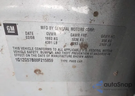 2008 Chevrolet Malibu Ls from USA, damaged, VIN 1G1ZG57B88F215859